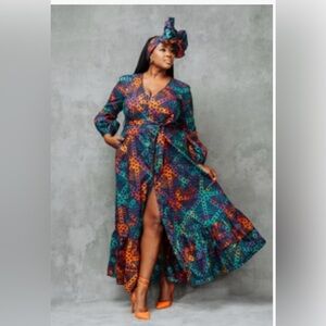 🔥ZENDAYA WOMEN'S AFRICAN PRINT
MAXI DRESS (JADE AMBER ADIRE) MATCHING HEAD-WRAP🔥